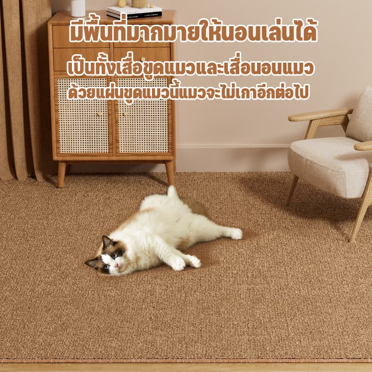 แผ่นขูดแมว เสื่อพรมเลียนแบบป่านศรนารายณ์ การเจียรกรงเล็บสัตว์เลี้ยงทําความสะอาดง่ายใช้งานได้หลายวิธี รูปที่ 3