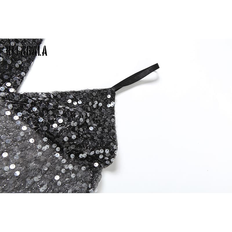 RELAGALA เสื้อกล้ามสำหรับผู้หญิง 2025 ฤดูร้อนใหม่เซ็กซี่ Sequined Suspender V คอ Halter สั้นสีทึบ รูปที่ 8