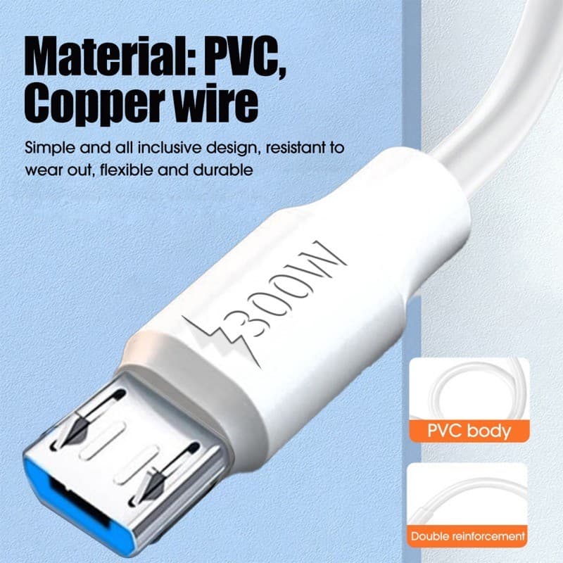 300w Super Fast Charging Type C Micro USB Cable สําหรับโทรศัพท์ Android High Power USB-C Charger Cord ทนทาน PVC รูปที่ 8