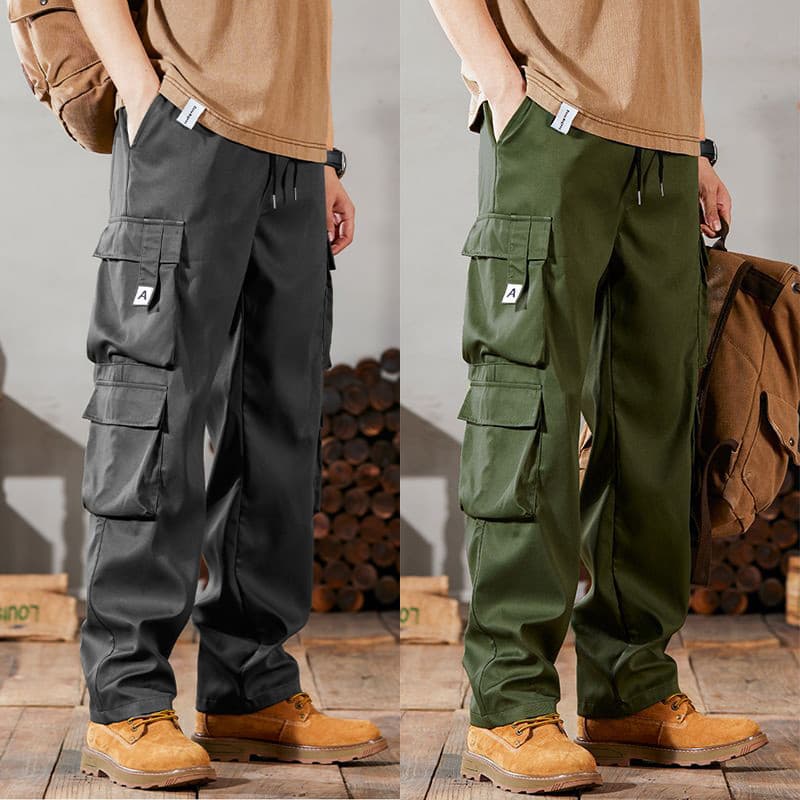 M-4XL ผู้ชาย Overalls กระเป๋าตกแต่งกางเกงผู้ชายเวอร์ชั่นเกาหลีฤดูร้อนแฟชั่นกางเกงขายาวผู้ชาย รูปที่ 2