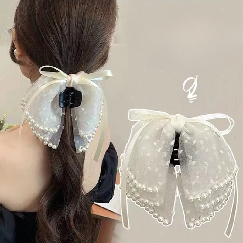 คลิปหางม้าครึ่งโบว์มุกหลายชั้นฝรั่งเศส รูปที่ 1