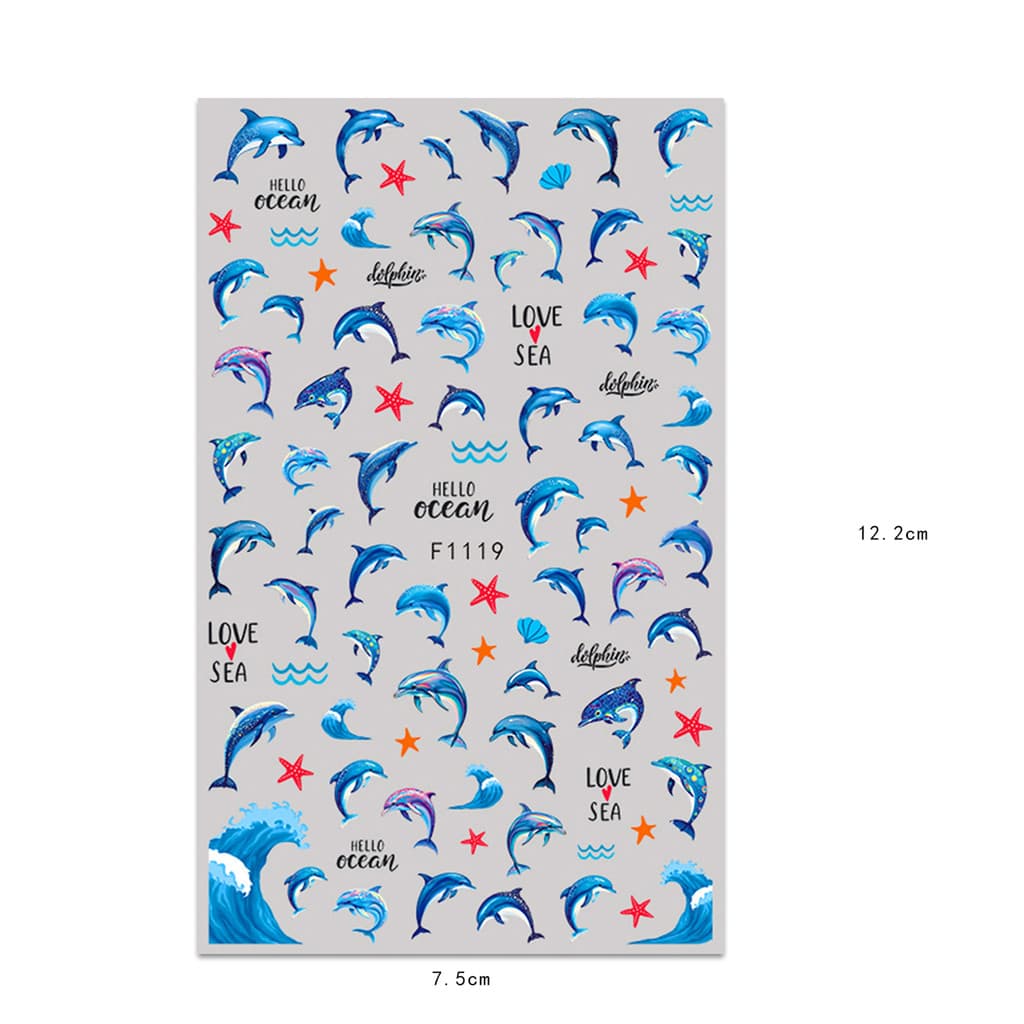 HAMA เล็บเล็บสติกเกอร์ขายส่งชายหาดฤดูร้อน Ocean Goldfish แมงกะพรุนสาหร่าย Dolphin Mermaid ผีเสื้อดอกไม้ตกแต่งเล็บสติกเกอร์ Decals รูปที่ 9