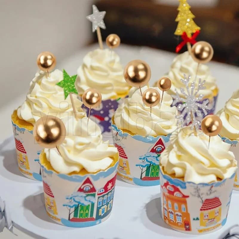 20ชิ้นผสมลูกที่มีสีสันเค้กท็อปเปอร์โฟมบอลฟองลูกตกแต่งคริสต์มาสลูกทองลูกเงินวันเกิด งานแต่งงานเบเกอรี่ขนมตกแต่งเค้ก รูปที่ 6