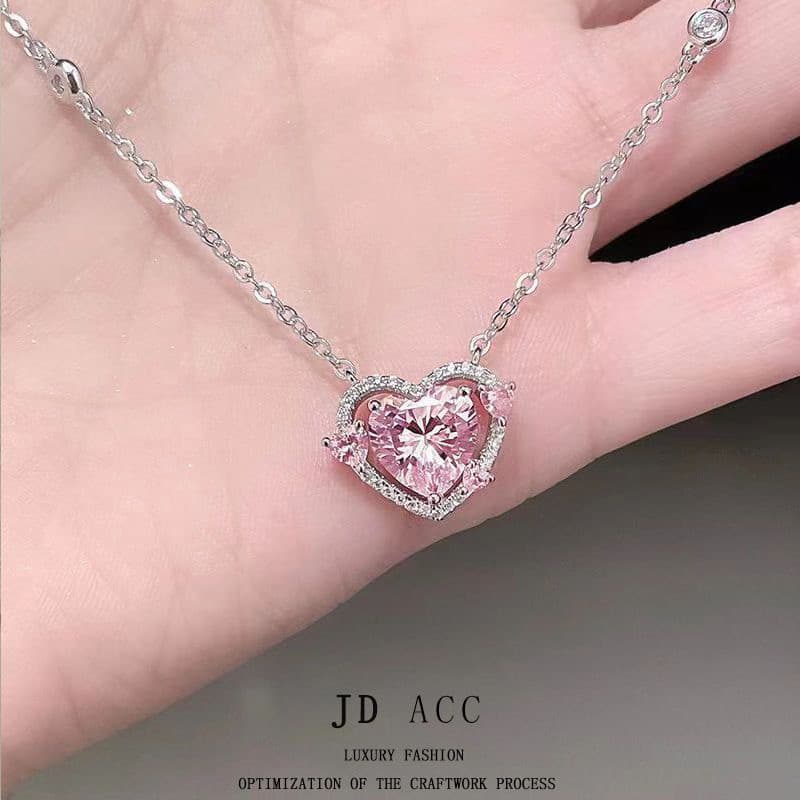 สร้อยคอจี้รูปหัวใจสุดเก๋ พร้อมด้วยโซ่กระดูก สร้อยเพชรสีชมพู น่ารัก เครื่องประดับแฟชั่น รูปที่ 6