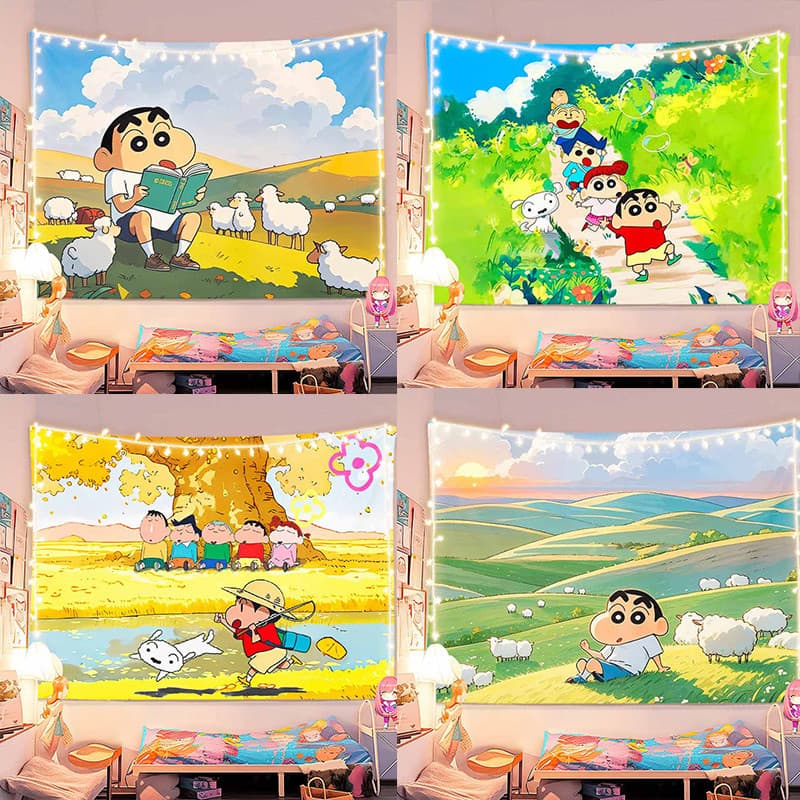 จัดส่งจากไทย] ผ้าพื้นหลัง Agirl Crayon Shin-chan ผ้าแขวนการ์ตูนอนิเมะสองมิติ น่ารัก ตกแต่งห้องนอนวันเกิด รูปที่ 1