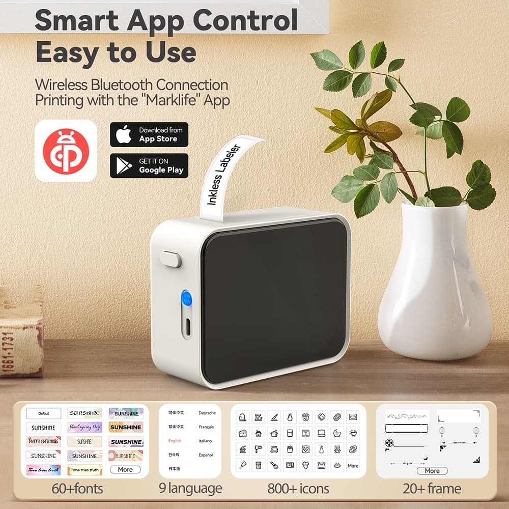 เครื่องพิมพ์ฉลากความร้อน P15 Bluetooth Label Sticker Printer Label Maker Machine Mini Portable Wireless Label Printer P12 Portable Glue Sticker Printer คล้ายกับ Marklife Niimbot รูปที่ 5
