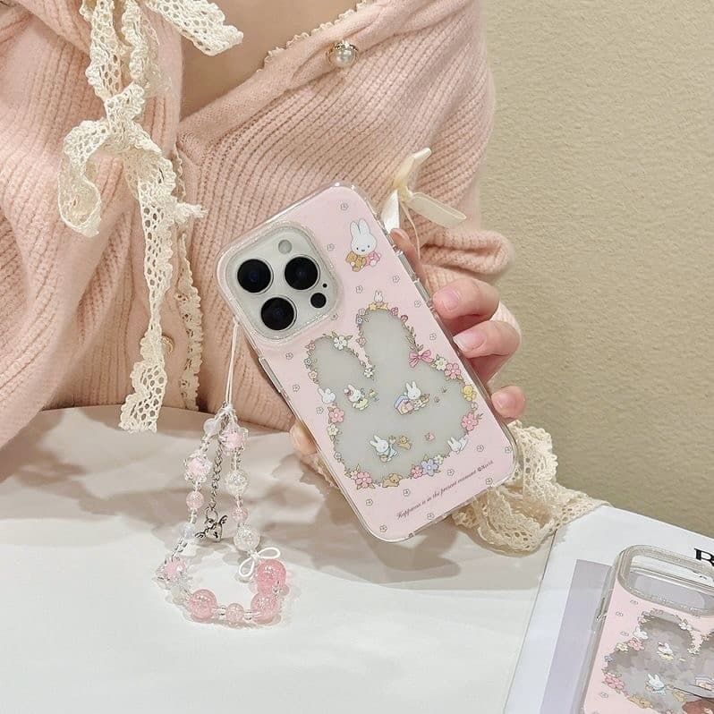 การ์ตูนน่ารักกระต่ายน้อยสีสันดอกไม้ เคส IPhone 11 17 16 15 12 13 Pro Max 8 7 8Plus X 7Plus XR 14 Plus XS Max SE2020 รูปที่ 3