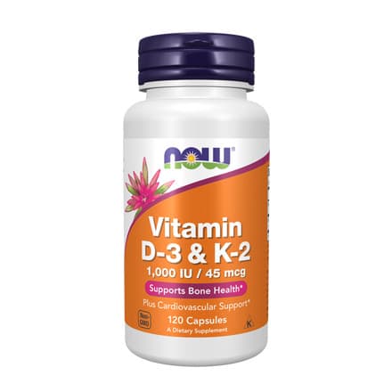 Now Foods, Vitamin D3 & K2, 1000IU / 45mcg, 120 Capsules รูปที่ 1