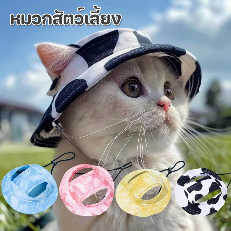 หมวกสัตว์เลี้ยง หมวกบักเกิลกันแดด ป้องกันแสงแดดในฤดูร้อน หมวกผ้าแคนวาส รูปที่ 9