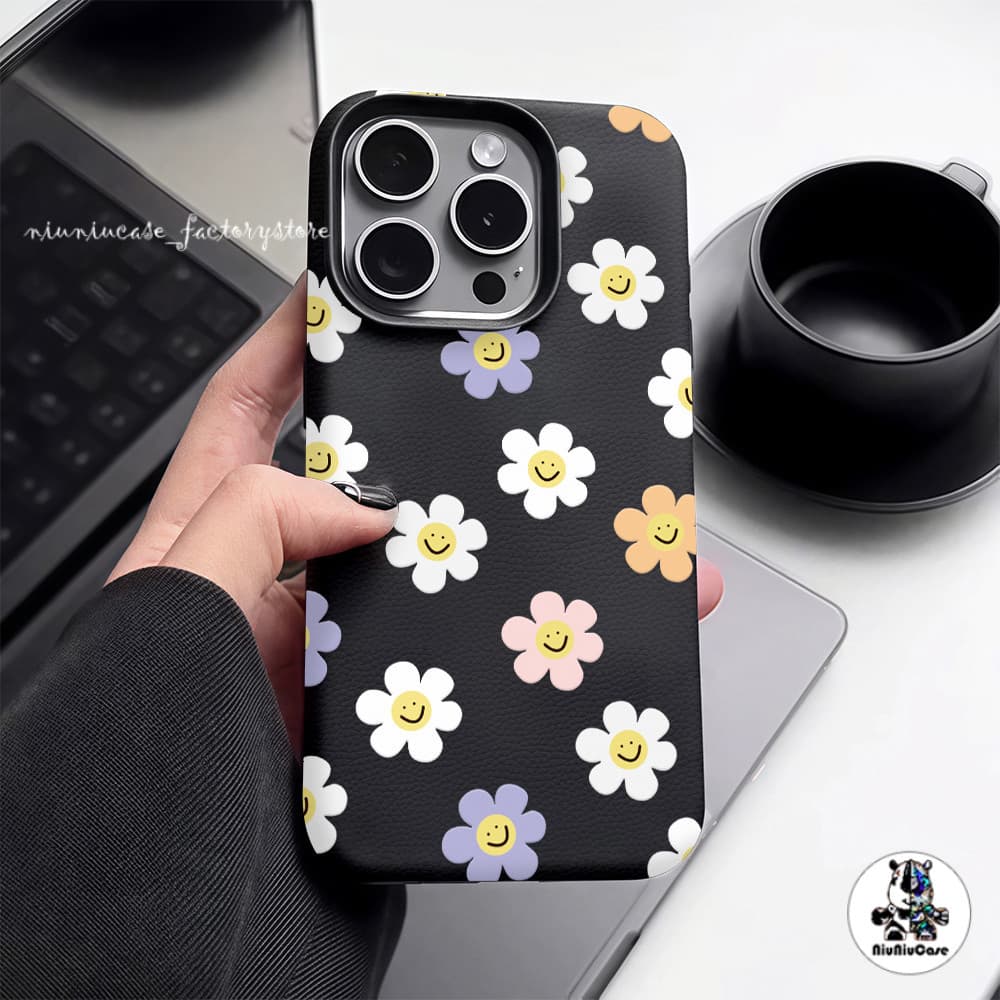 เคส For iPhone 13 เคสหนังเนื้อนิ่มสีแคนดี้ ดอกไม้น่ารัก For iPhone 15 16 13 14 12 11 Pro Max XS XR 7 8 Plus เคสหนัง Case รูปที่ 5