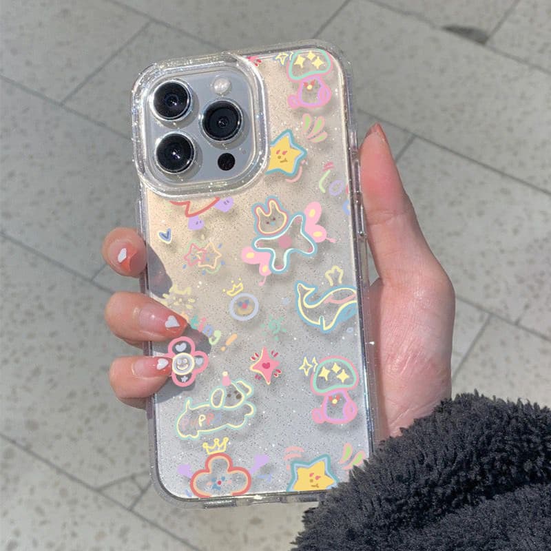 เคส iPhone 17 16 Pro Max iPhone 11 เคสใสแบบแวววาว TPU ลายการ์ตูนสีสันสด Compatible iPhone15 14 13 12 Pro max XS XR 7/8P รูปที่ 4