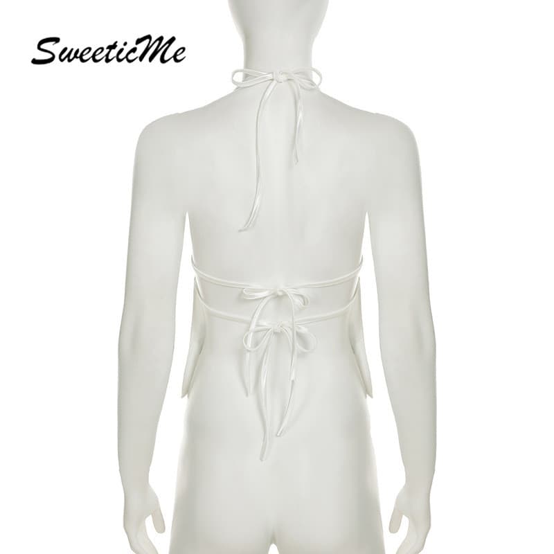 SweeticMe ผู้หญิง 2025 ใหม่แฟชั่นสีทึบเซ็กซี่ Backless Halter เสื้อกล้าม Camisole รูปที่ 8