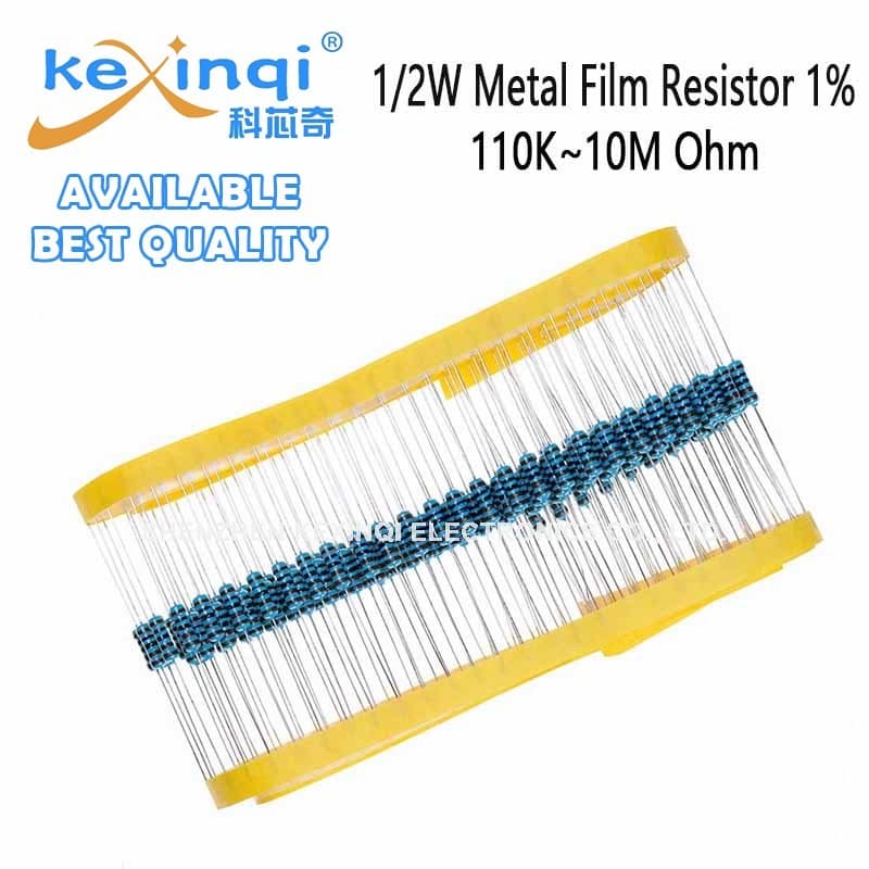 1/2W ตัวต้านทานฟิล์มโลหะ 110K ~ 10M 1% 220K 470K 330K 1M 1.5M 2.2M 150K 680K 510K Ohm Resistance รูปที่ 1