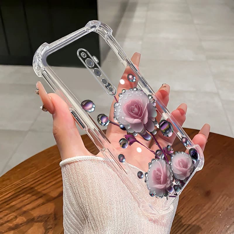เคสสําหรับ OPPO Reno 2 2F 2Z เคสโทรศัพท์สีชมพูดอกตูมสี่มุมซิลิโคน TPU นิ่มโปร่งใส ดีซ รูปที่ 2