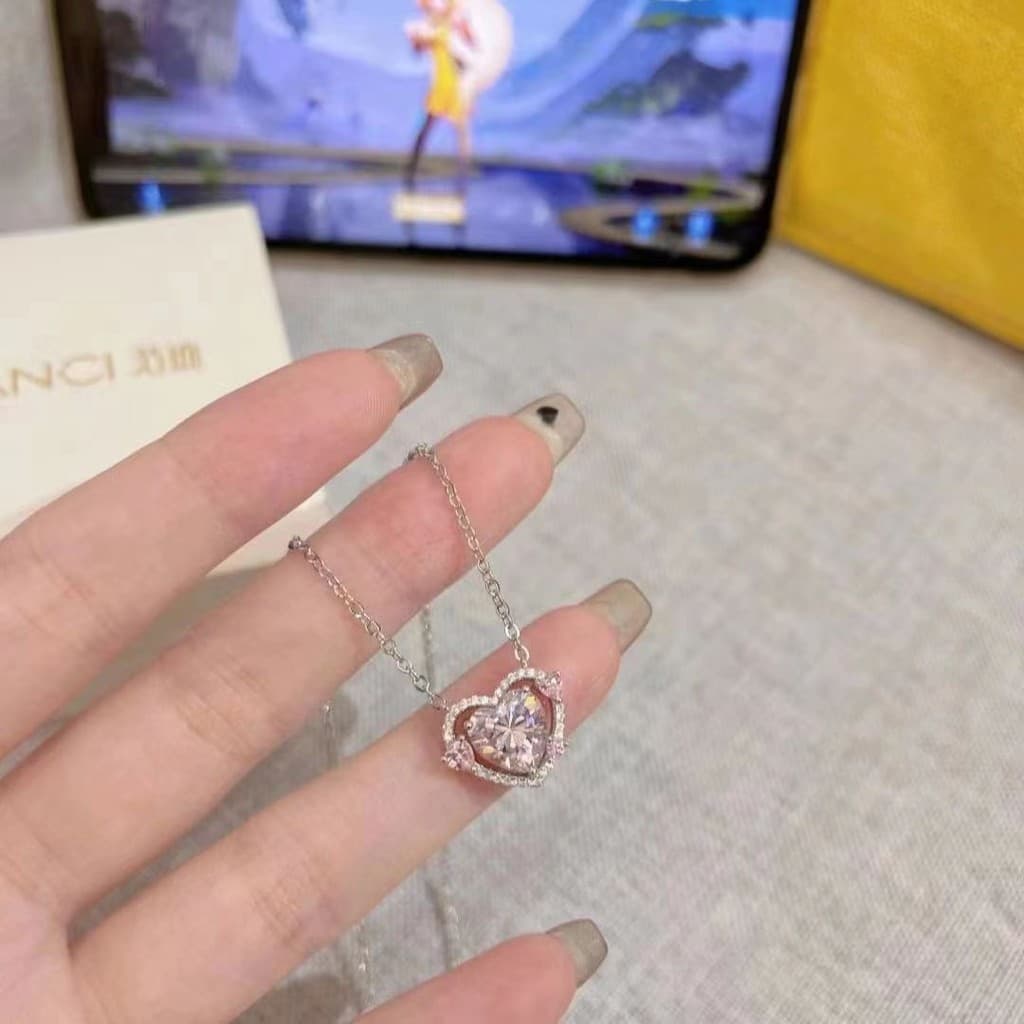 สร้อยคอจี้รูปหัวใจสุดเก๋ พร้อมด้วยโซ่กระดูก สร้อยเพชรสีชมพู น่ารัก เครื่องประดับแฟชั่น รูปที่ 9