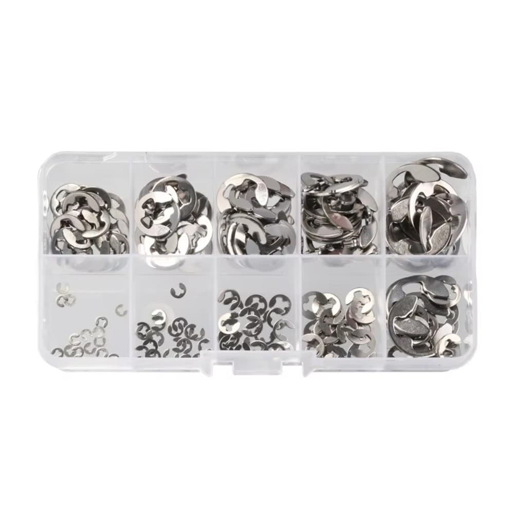 Urlwall 200/550pcs 1.5/2/3/4/5/6/7/8/9/10 มม.E-Clips แหวน Snap ยึด Circlip ชุดเครื่องมือสแตนเลสเหล็กคาร์บอน E ประเภทคลิป รูปที่ 2