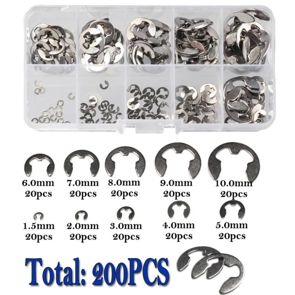 Urlwall 200/550pcs 1.5/2/3/4/5/6/7/8/9/10 มม.E-Clips แหวน Snap ยึด Circlip ชุดเครื่องมือสแตนเลสเหล็กคาร์บอน E ประเภทคลิป รูปที่ 7