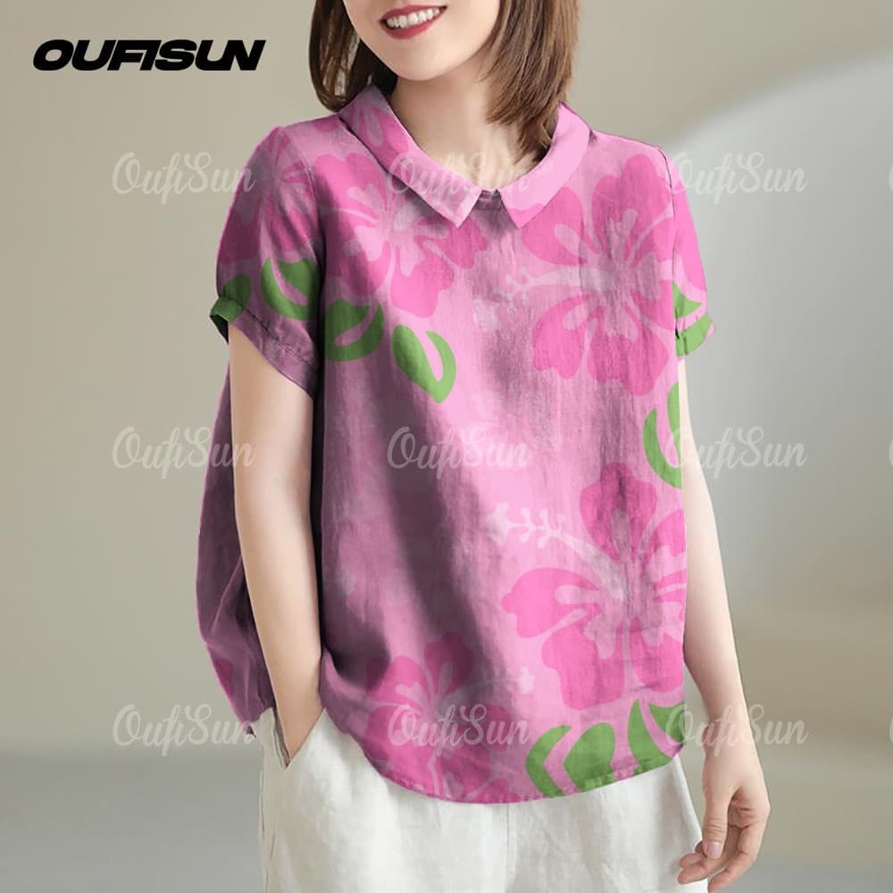 เสื้อฮาวายลายดอกสงกรานต์ 2025 แขนสั้น ผ้าฝ้ายลินิน ใส่สบาย ระบายอากาศดี รูปที่ 6