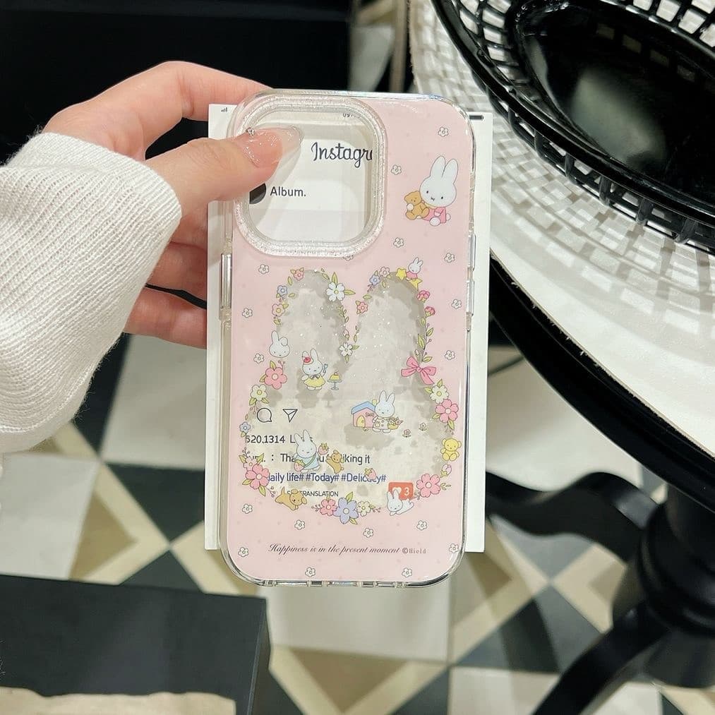 การ์ตูนน่ารักกระต่ายน้อยสีสันดอกไม้ เคส IPhone 11 17 16 15 12 13 Pro Max 8 7 8Plus X 7Plus XR 14 Plus XS Max SE2020 รูปที่ 2