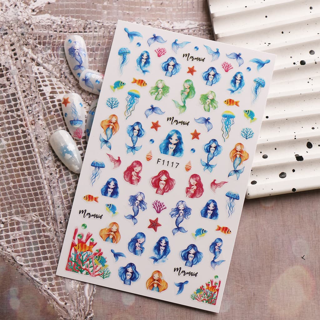 HAMA เล็บเล็บสติกเกอร์ขายส่งชายหาดฤดูร้อน Ocean Goldfish แมงกะพรุนสาหร่าย Dolphin Mermaid ผีเสื้อดอกไม้ตกแต่งเล็บสติกเกอร์ Decals รูปที่ 3