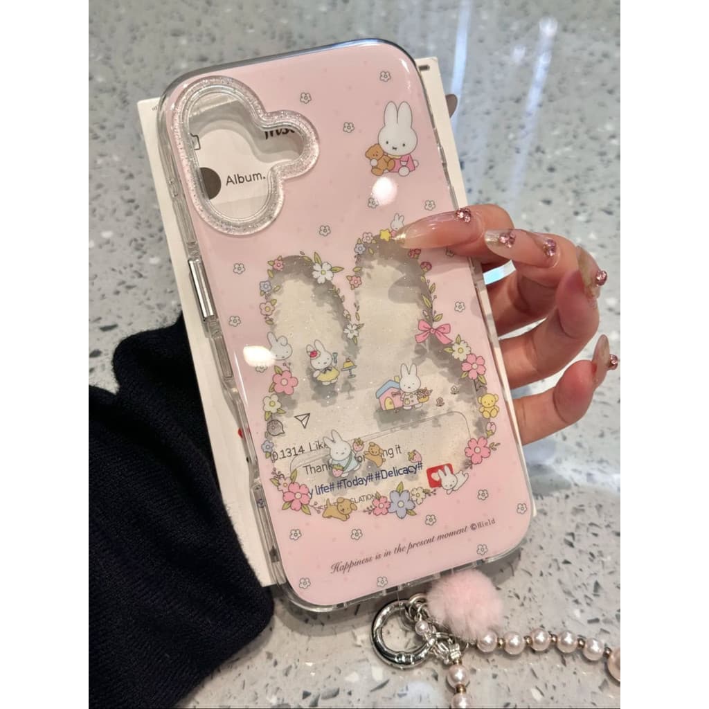 การ์ตูนน่ารักกระต่ายน้อยสีสันดอกไม้ เคส IPhone 11 17 16 15 12 13 Pro Max 8 7 8Plus X 7Plus XR 14 Plus XS Max SE2020 รูปที่ 7