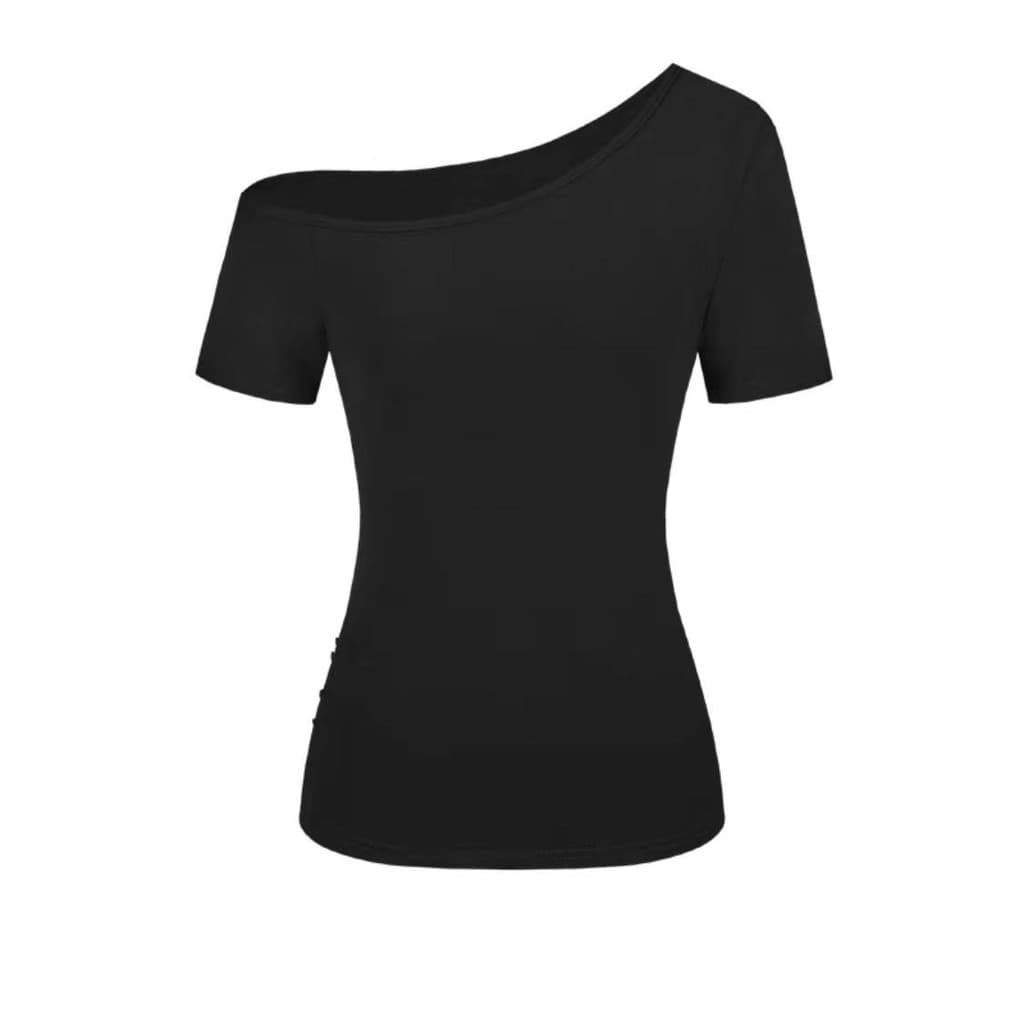 BIMI เสื้อยืดปาดไหล่แขนยาวแฟชั่นสตรีเซ็กซี่ เสื้อครอปทรงเข้ารูป ดีไซน์เรียบง่าย Women Clothing รูปที่ 7