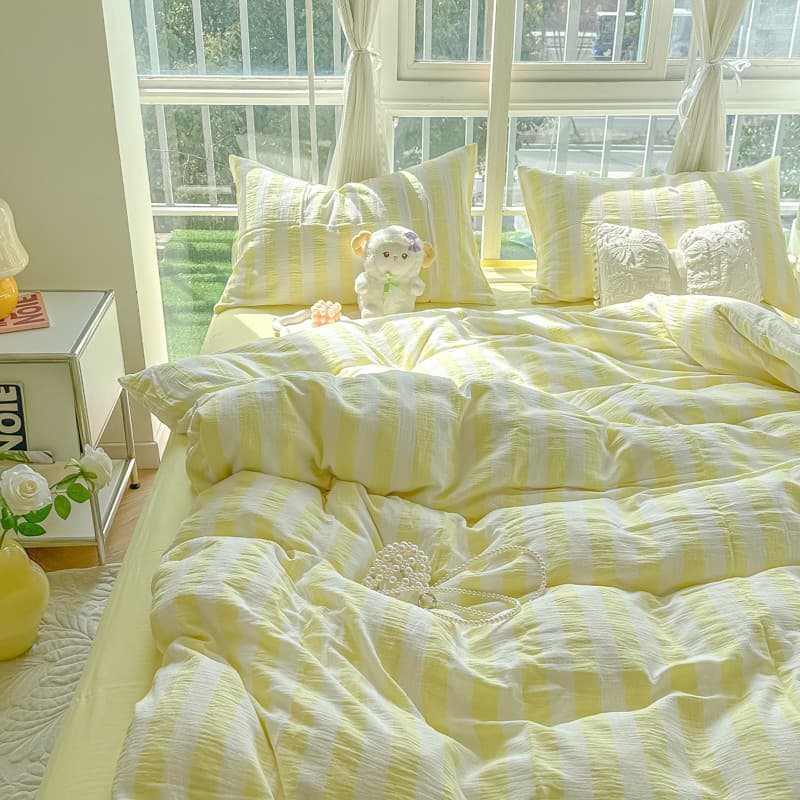 1 ชิ้น ปลอกผ้านวม 5 ฟุต แถบ duvet cover 6ฟุต เกี่ยวกับเรขาคณิต ฟ้า/ชมพู/เหลือง ไม่มีผ้านวม 3ฟุต ins รูปที่ 8