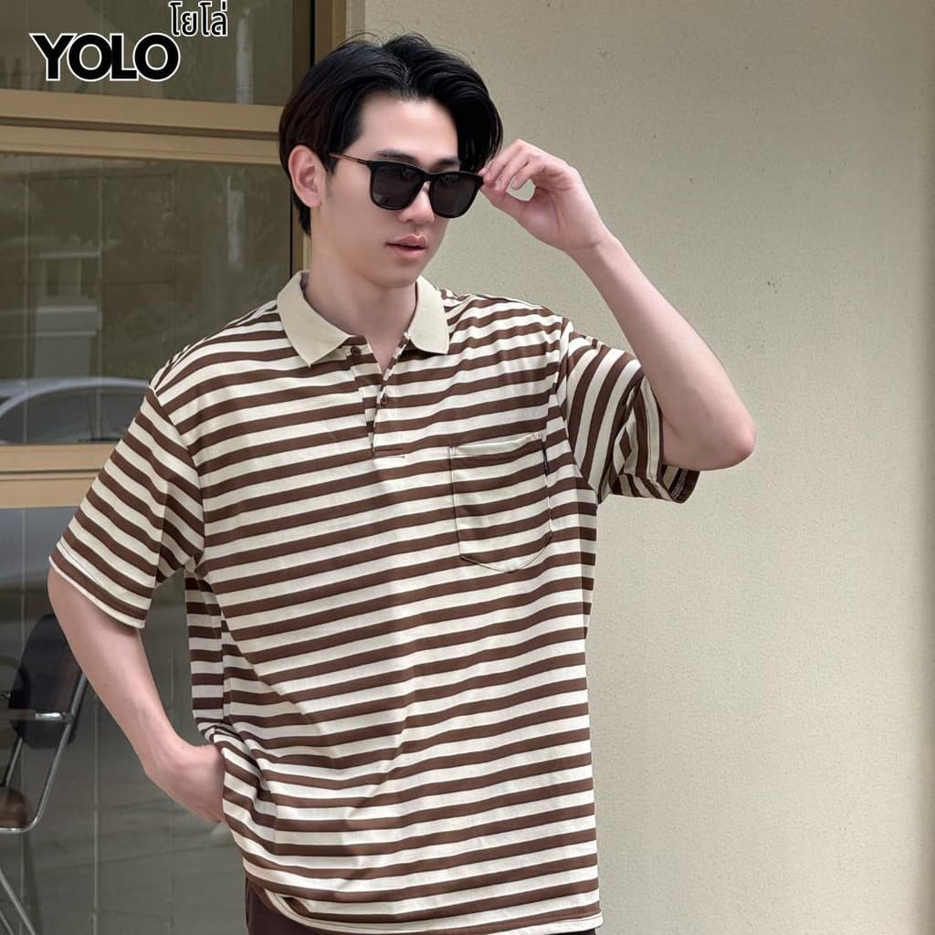 YOLO เสื้อยืดคอปก OVERSIZE เสื้อยืดคอปกโอเวอร์ไซส์ เสื้อคอตตอน คอปก แนวสตรีท Y2553 รูปที่ 2