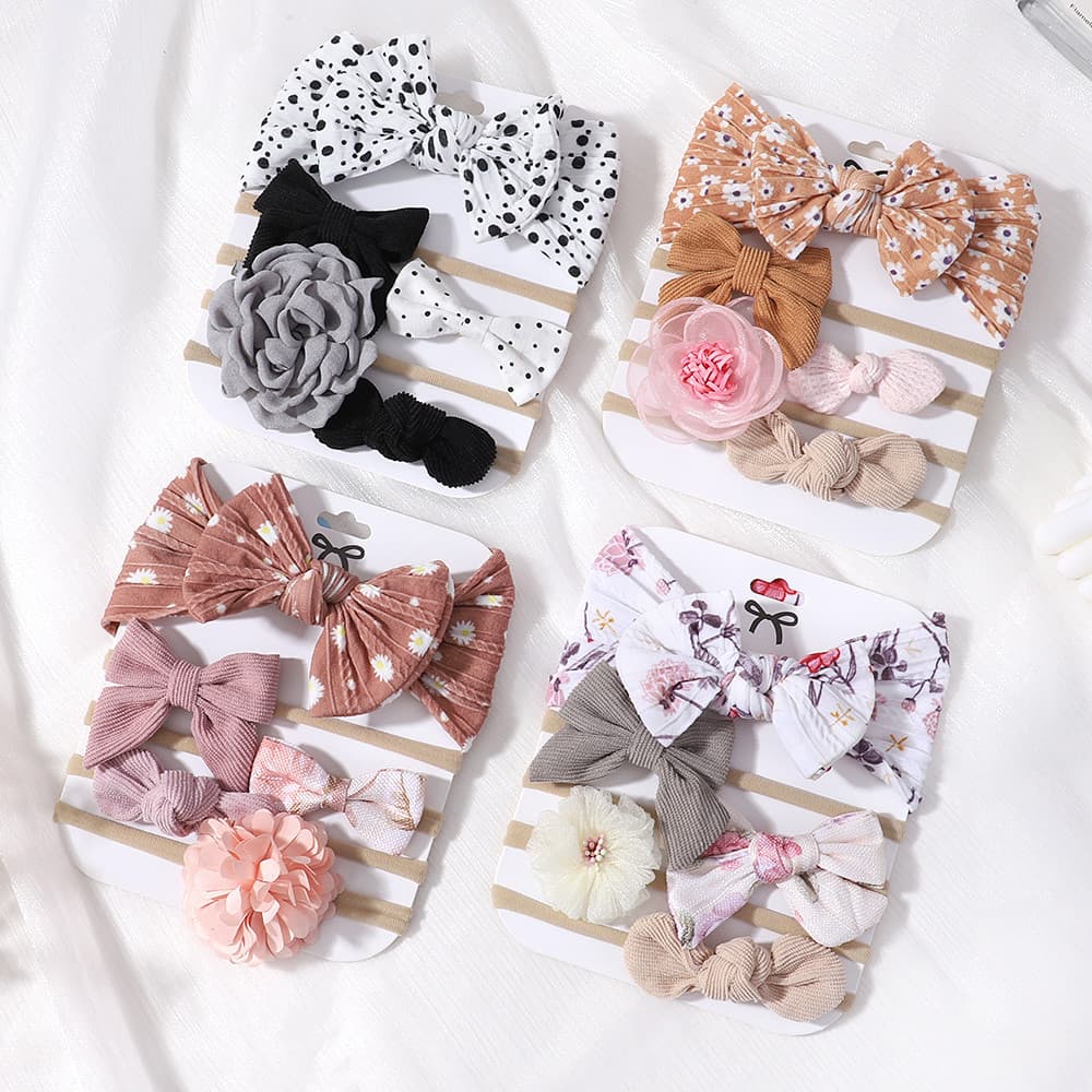 5ชิ้น/เซ็ตโบว์เด็กลูกไม้ดอกไม้คาดศีรษะพิมพ์ไนล่อนผ้าฝ้ายวงผมสําหรับสาวๆเด็กทารกแรกเกิดเด็กวัยหัดเดินนุ่มอุปกรณ์ผม รูปที่ 5
