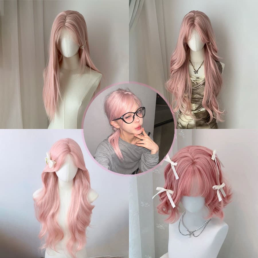วิกผมหญิง วิกผมยาว วิกผม วิก พรีเมี่ยม 65-70cm วิกผมสีชมพู ทูโทน ลอนวอลลุ่ม สไตล์เกาหลี แถมnetฟรี วิกผมคอสเพลย์ รูปที่ 5