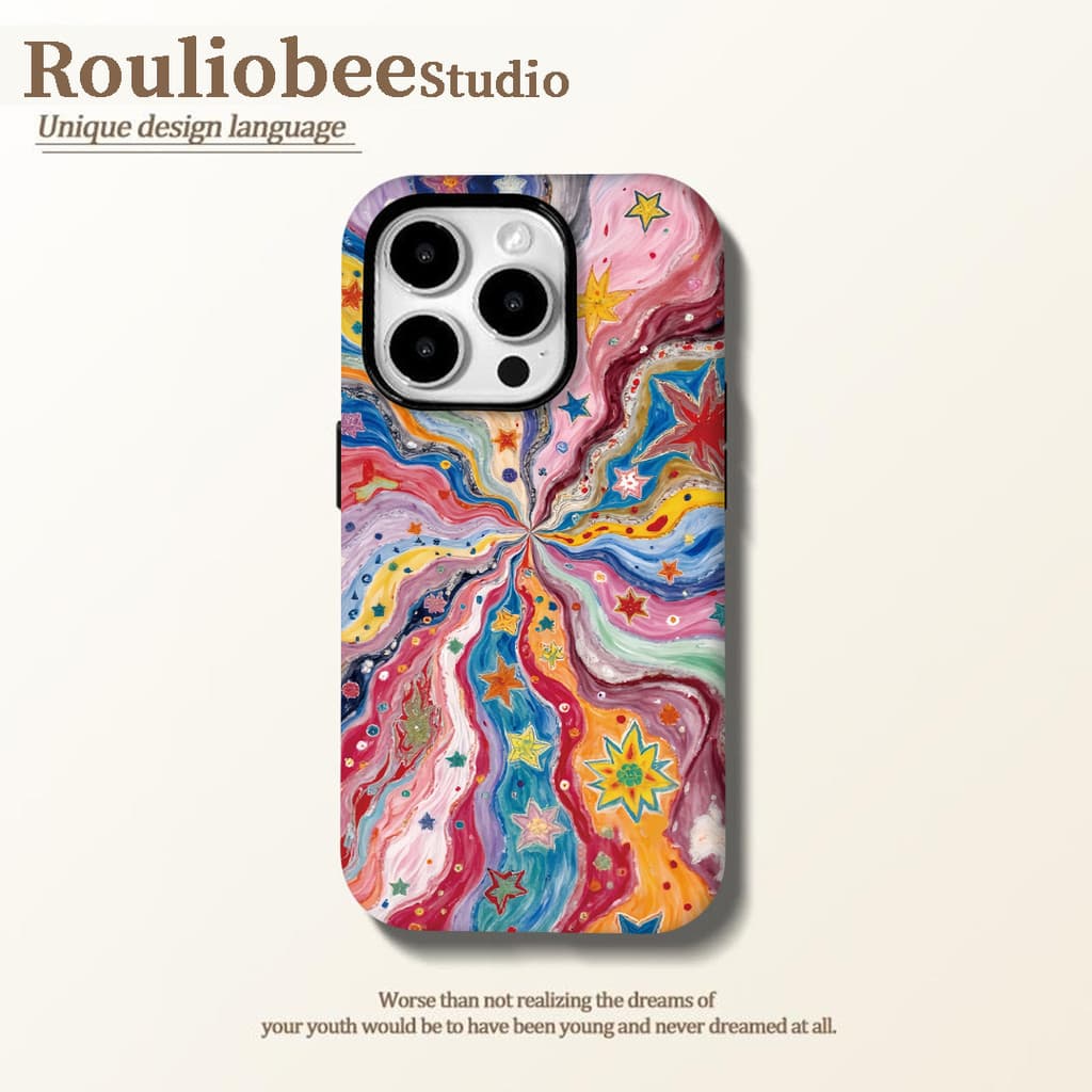 Artistic ภาพวาดสีน้ํามัน rainbow 2-in-1 เคสโทรศัพท์เข้ากันได้กับ iPhone 15 Pro Max, Apple 17 16 14 Plus 11/12/13 Pro Max, เคสป้องกันกันกระแทกใหม่ รูปที่ 1