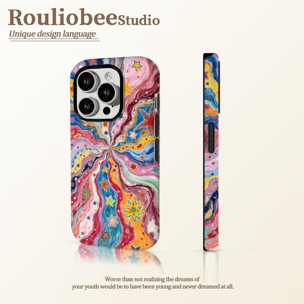 Artistic ภาพวาดสีน้ํามัน rainbow 2-in-1 เคสโทรศัพท์เข้ากันได้กับ iPhone 15 Pro Max, Apple 17 16 14 Plus 11/12/13 Pro Max, เคสป้องกันกันกระแทกใหม่ รูปที่ 3