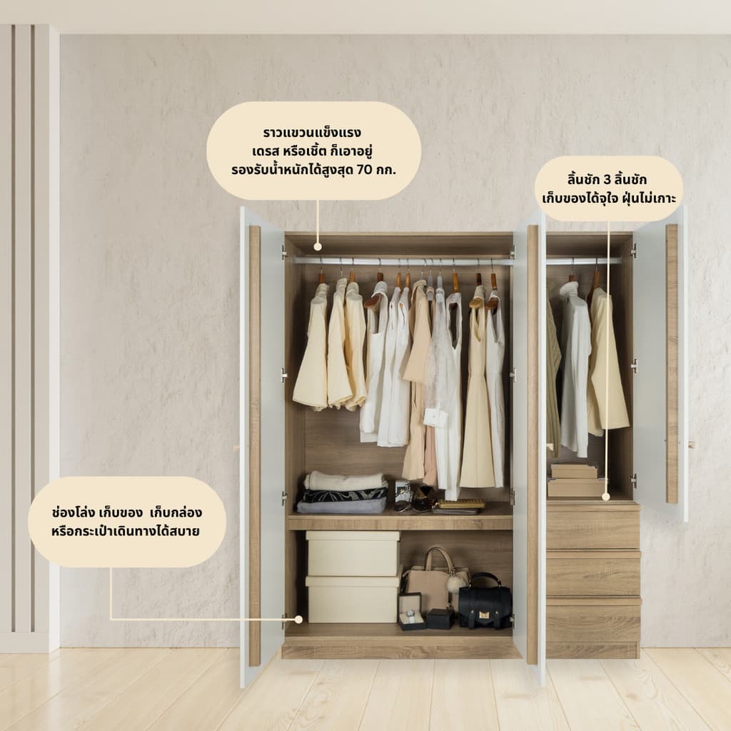 SB Design Square ตู้เสื้อผ้าบานเปิด 150 ซม. รุ่น Hanz สีไม้อ่อน แบรนด์ KONCEPT FURNITURE รูปที่ 2