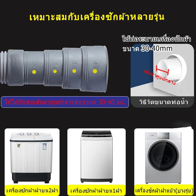 ท่อน้ำทิ้งเครื่องซักผ้า สายน้ำทิ้งเครื่องซักผ้า สำหรับเครื่องซักผ้าฝนบนทุกรุ่น พร้อมแหวน รูปที่ 3