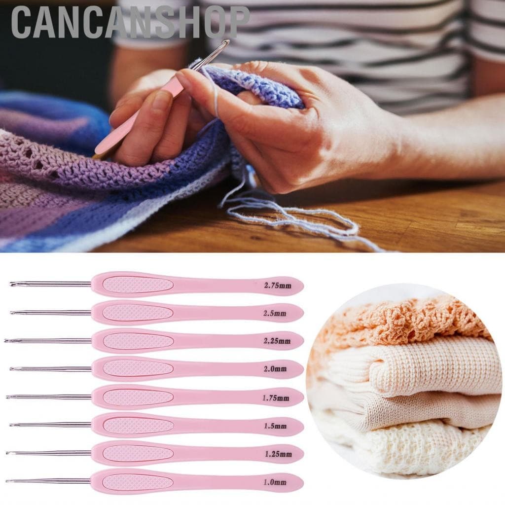 Cancanshop ตะขอโครเชต์ตามหลักสรีรศาสตร์ตั้งค่าเข็มถักราบ รูปที่ 2