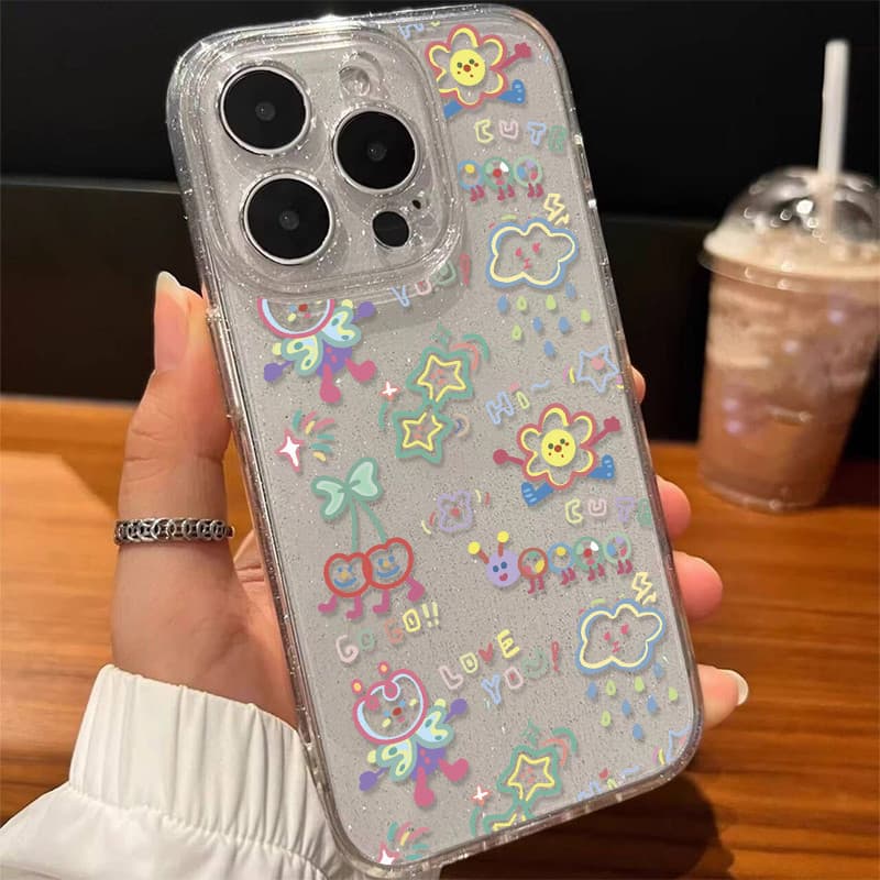 เคส iPhone 17 16 Pro Max iPhone 11 เคสใสแบบแวววาว TPU ลายการ์ตูนสีสันสด Compatible iPhone15 14 13 12 Pro max XS XR 7/8P รูปที่ 2