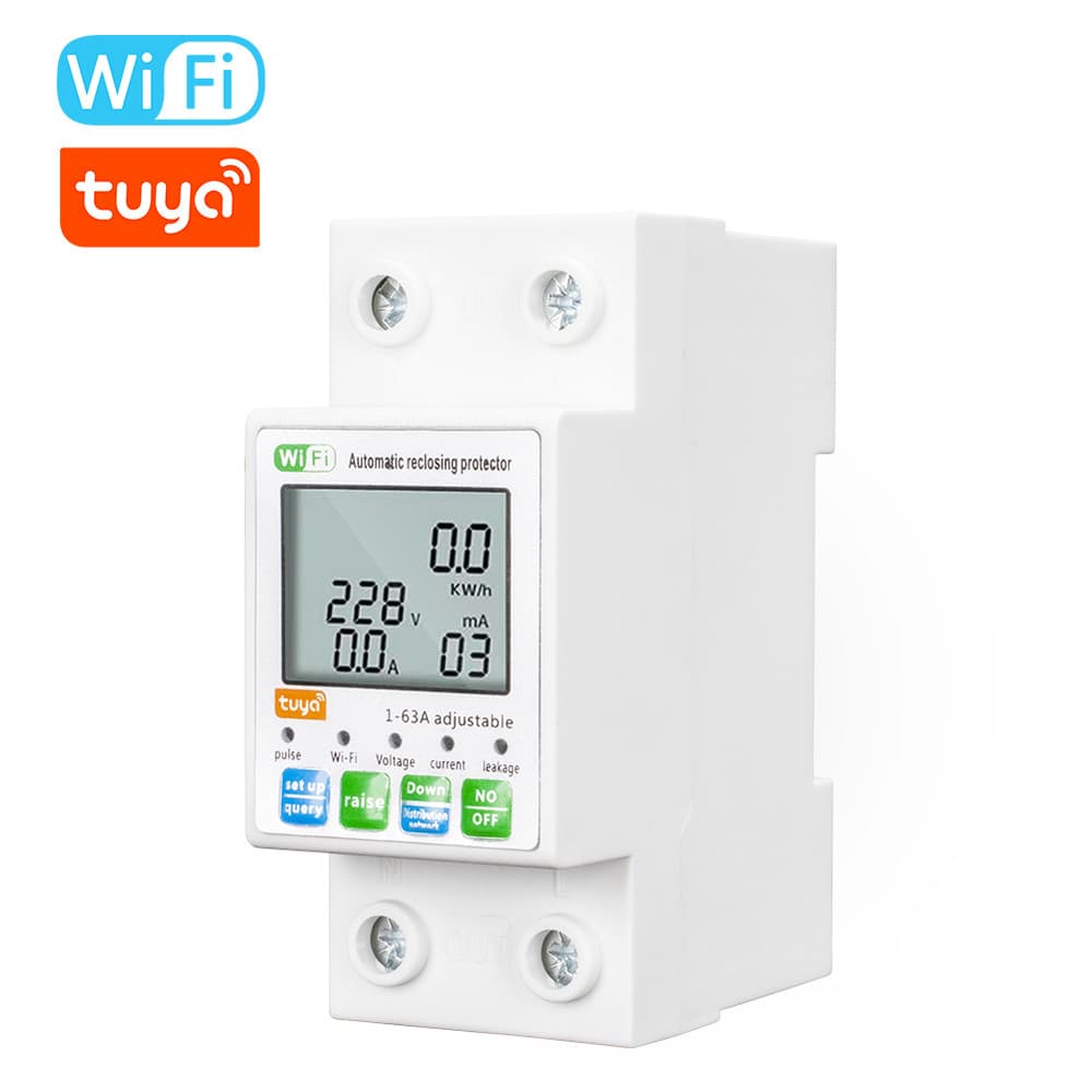Tuya WiFi อัจฉริยะอัตโนมัติ Reclosing Protector มัลติฟังก์ชั่นแรงดันไฟฟ้าปัจจุบันการตรวจสอบจอแสดงผล LCD สวิทช์ Power Meter ป้องกันค่า Settable โทรศัพท์มือถือ APP Cont รูปที่ 1