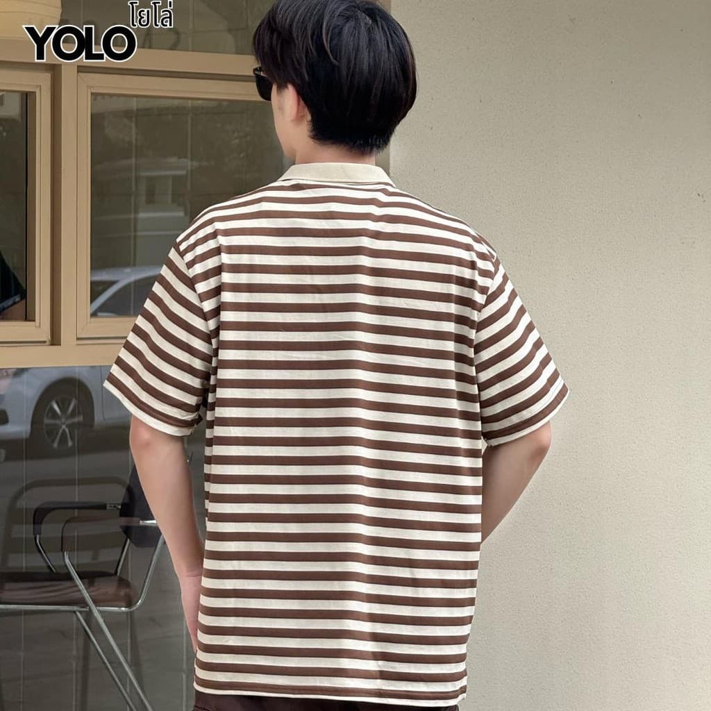 YOLO เสื้อยืดคอปก OVERSIZE เสื้อยืดคอปกโอเวอร์ไซส์ เสื้อคอตตอน คอปก แนวสตรีท Y2553 รูปที่ 3