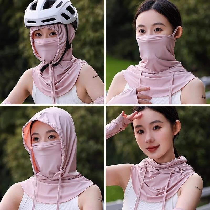 หมวกกันแดด หน้ากากผ้าไหมน้ําแข็ง 3 in 1 คลุมคอได้ กันฝุ่น UV คลุมหัว ปิดหน้า คลุมคอได้ ระบายอากาศดี ผู้ชายผู้หญิงเดินป่า รูปที่ 7