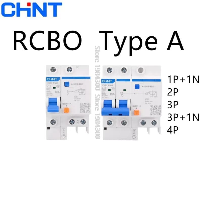 CHINT NXBLE Type A RCBO 30mA 2P 4P 3P+1N 1P+N 20A 25A 32A 40A 63A พร้อมการป้องกันการรั่วไหลกระแสเกินเฉพาะสําหรับสถานีชาร์จ รูปที่ 1