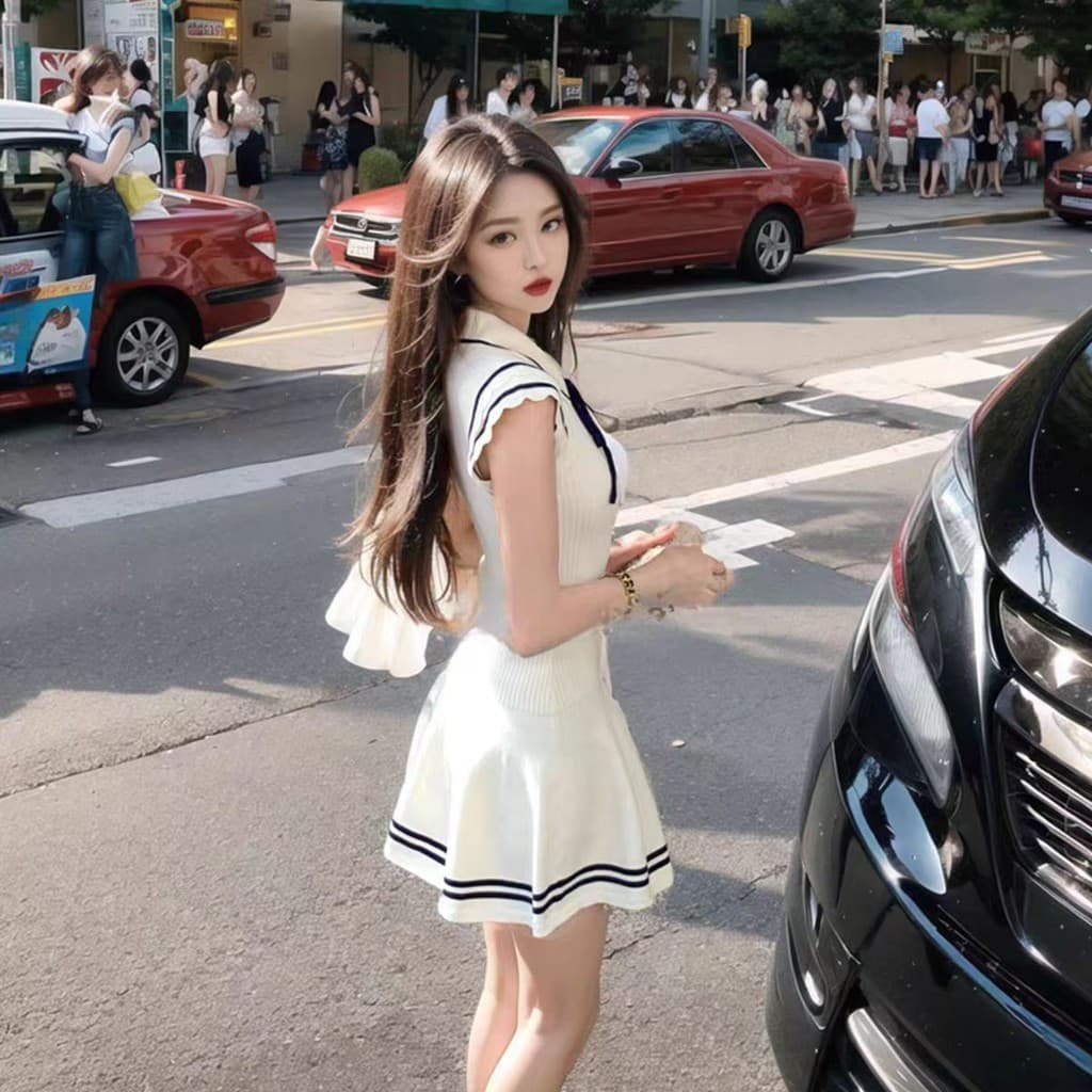 Veewink จากกทม เดรสผ้าลัคชู เสื้อผ้าผู้หญิง เดรสสีขาว กระโปรงทรงสลิม ทรงสวย รอบเอว 21.1-27.3 นิ้ว รูปที่ 4