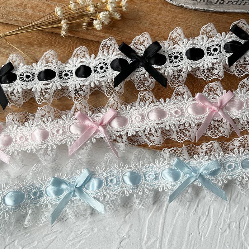 French Lolita High-End Bow Lace Accessories Tie Pain Bag diy วัสดุริบบิ้นจีบตกแต่ง รูปที่ 1