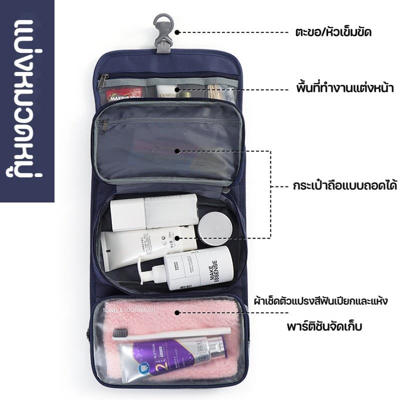 COD3-IN-1 กระเป๋าแขวนในห้องน้ำ ถอดออกได้ ใส่เครื่องสำอางไปเที่ยวได้ สวยงาม แขวนได้ค่ะ มันสะดวกมาก ที่จะอาบน้ำ รูปที่ 2