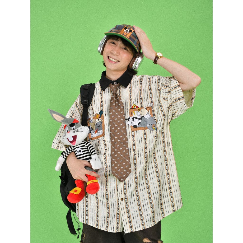 SUIKONE ซุยโคเนะ ญี่ปุ่นย้อนยุคการ์ตูนปักแนวตั้งลายเสื้อแขนสั้นฤดูร้อนผู้ชายและผู้หญิงเสื้อลําลองหลวม รูปที่ 3