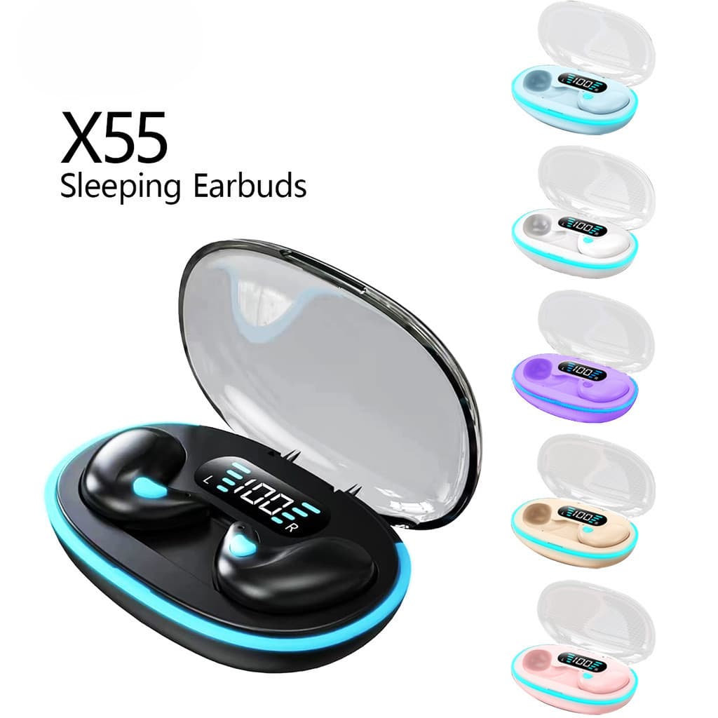X55 ไร้สาย Sleeping หูฟัง Hi-fi เสียงสเตอริโอ Build-in Mic จอแสดงผล LED หูฟังปุ่มควบคุมชุดหูฟังกันน้ําหูฟังตัดเสียงรบกวนสําหรับโทรศัพท์ทั้งหมด รูปที่ 1