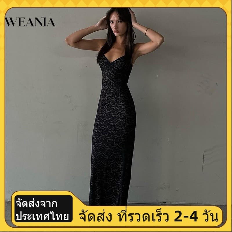 Weania ชุดเดรส คอวี ลูกไม้ สองชั้น เซ็กซี่ สําหรับผู้หญิง รูปที่ 1