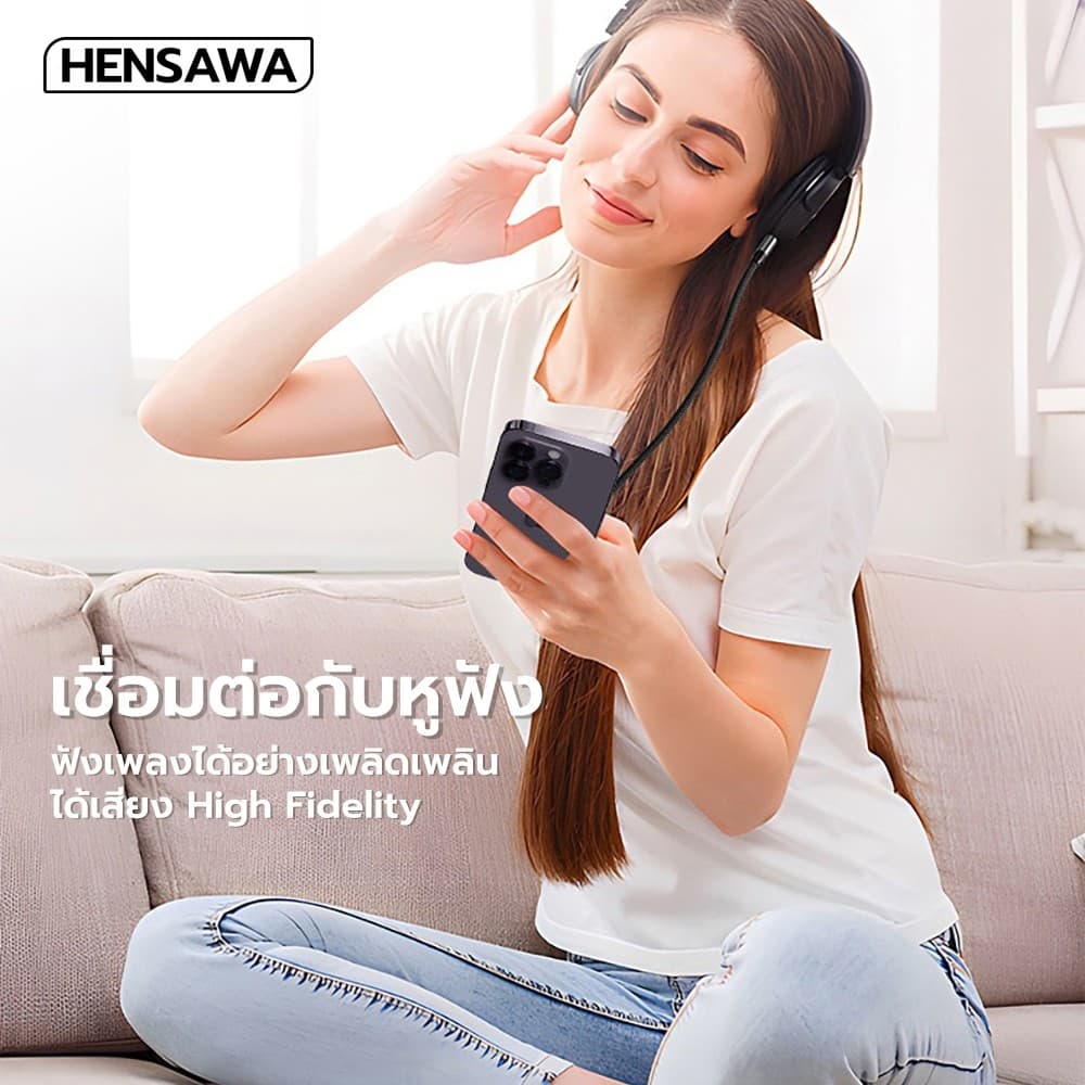 HENSAWA รุ่น AD159 ประเภท C ถึง3.5มม.แจ็ค AUX Audio Extension สายไฟลำ Type-C to Aux Cable 3.5mm Audio Adapter รูปที่ 2