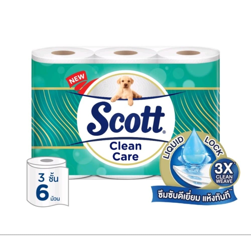 GlobalHouse SCOTT กระดาษชำระม้วนเล็ก 3 ชั้น 6ม้วน/แพ็ค รุ่น คลีนแคร์ สีเขียว สินค้าของแท้คุณภาพดี รูปที่ 1