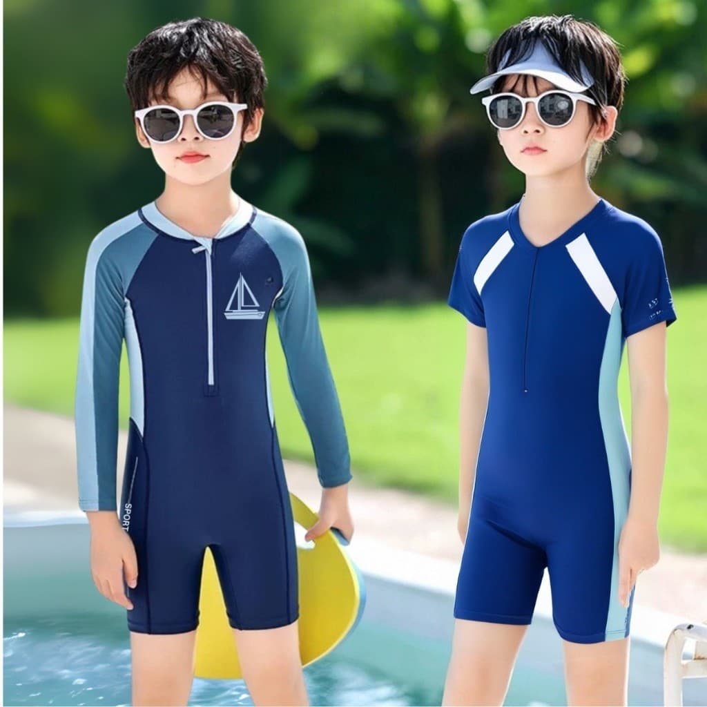 【จัดส่งจากประเทศไทย】ชุดว่ายน้ำเด็กชายรุ่นใหม่แบบวันพีซสไตล์เกาหลี แขนยาว เหมาะสำหรับเด็กชายและวัยรุ่น