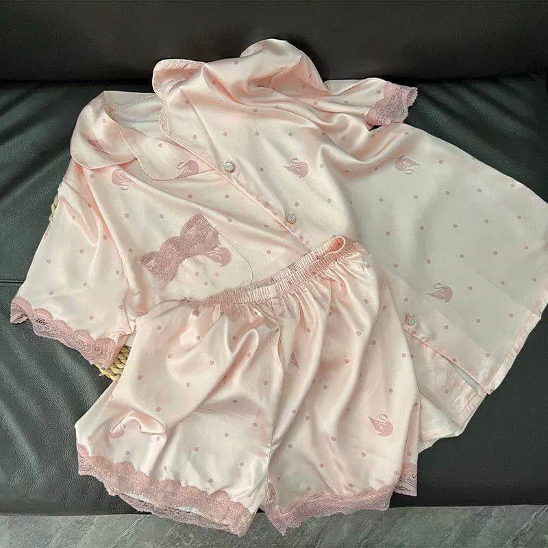 ชุดนอนผ้าไหมน้ําแข็งผู้หญิงฤดูร้อนสไตล์บางลูกไม้เย็นแขนสั้น High-End Homewear สูทรุ่นคุณภาพสูง รูปที่ 2